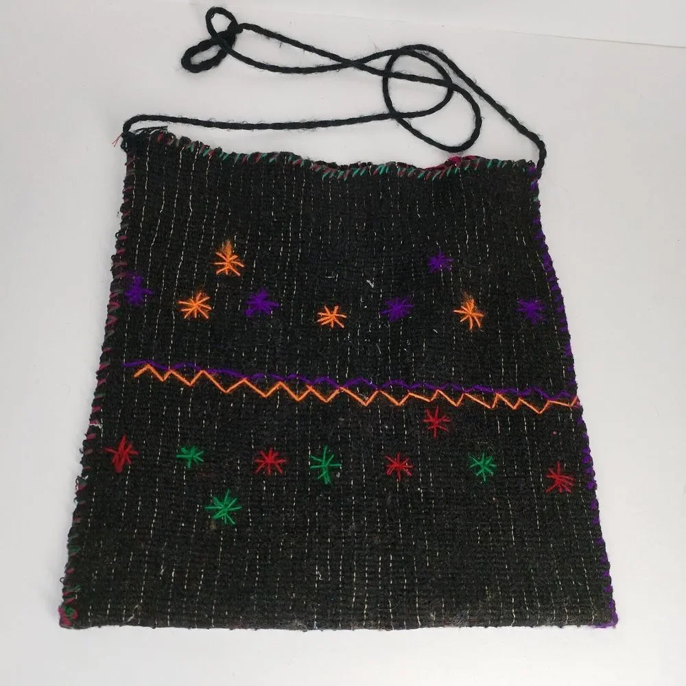 Hand Sewn Boho Bag Made In Mexico Black Multicolored Stars Hippie Boho Tribal